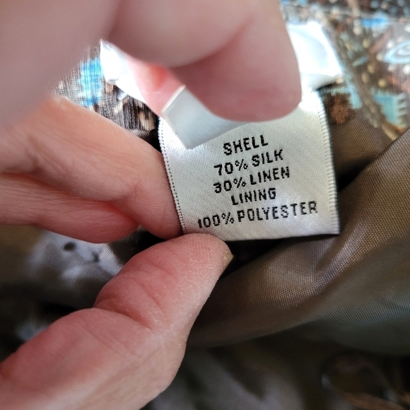 Talbots Woman Tailored Fit Silk Linen Blend Printed Pants Plus Size 14W Brown - Picture 10 of 14